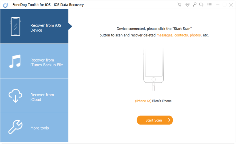 Inicie FoneDog iOS Data Recovery y conecte su dispositivo iOS